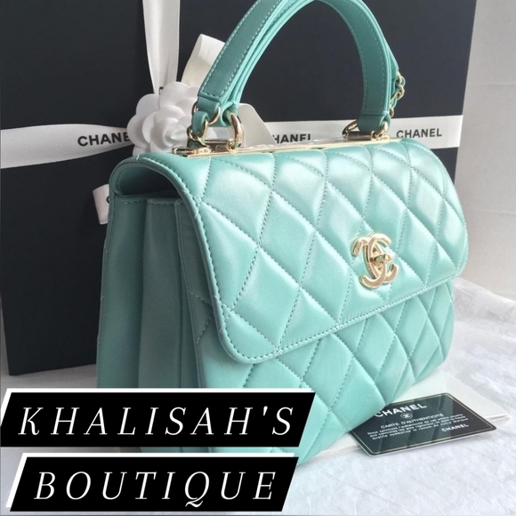 BNIB Very Rare Authentic Chanel Trendy CC 21S Tiffany Blue Gold Hardware Lambski - Picture 5 of 16